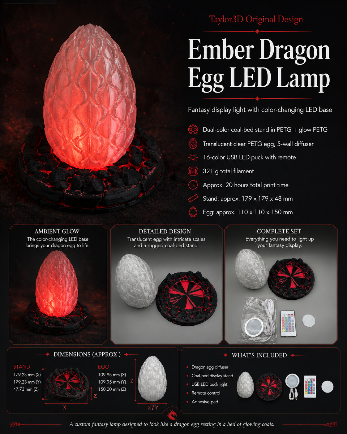 Ember Dragon Egg Color-Changing LED Lamp