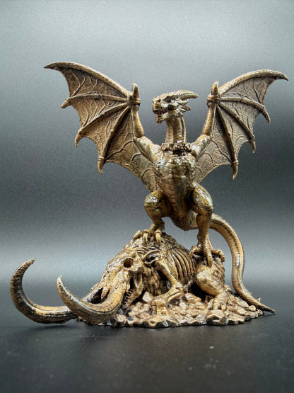 Hand-Finished Gold Fantasy Dragon on Mammoth Carcass — 150mm Collectible