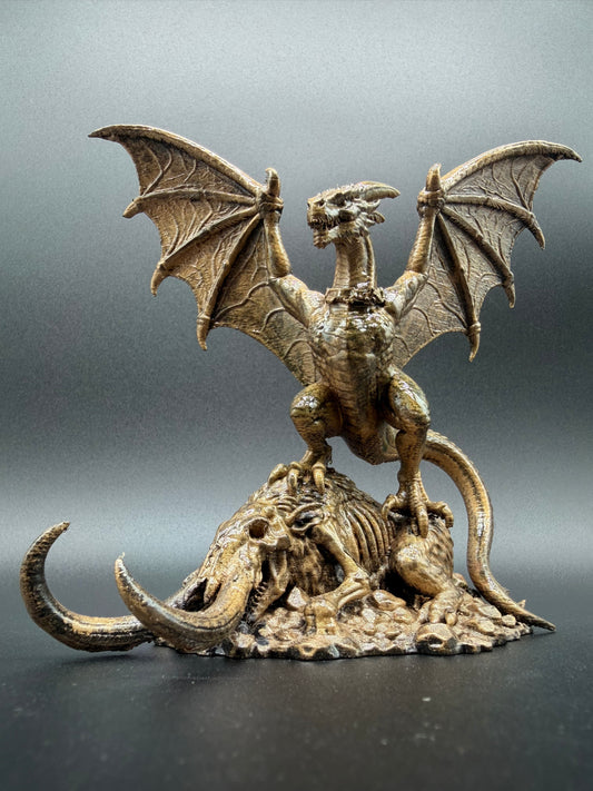 Hand-Finished Gold Fantasy Dragon on Mammoth Carcass — 150mm Collectible