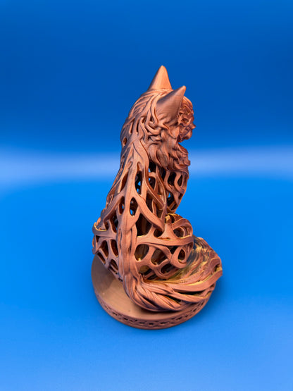 Tri-Color Silk Cat Statue – Silver, Copper & Gold Openwork Sculpture