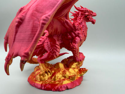 Workshop Second – Adult Red & Gold Dragon Statue – Repaired Display Piece