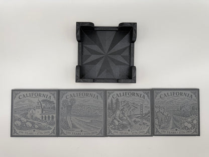 California 250th Anniversary Slate Coaster Set with PETG-GF Holder – 4 Piece