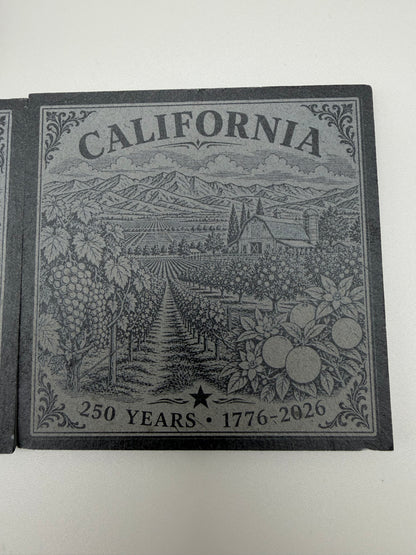California 250th Anniversary Slate Coaster Set with PETG-GF Holder – 4 Piece