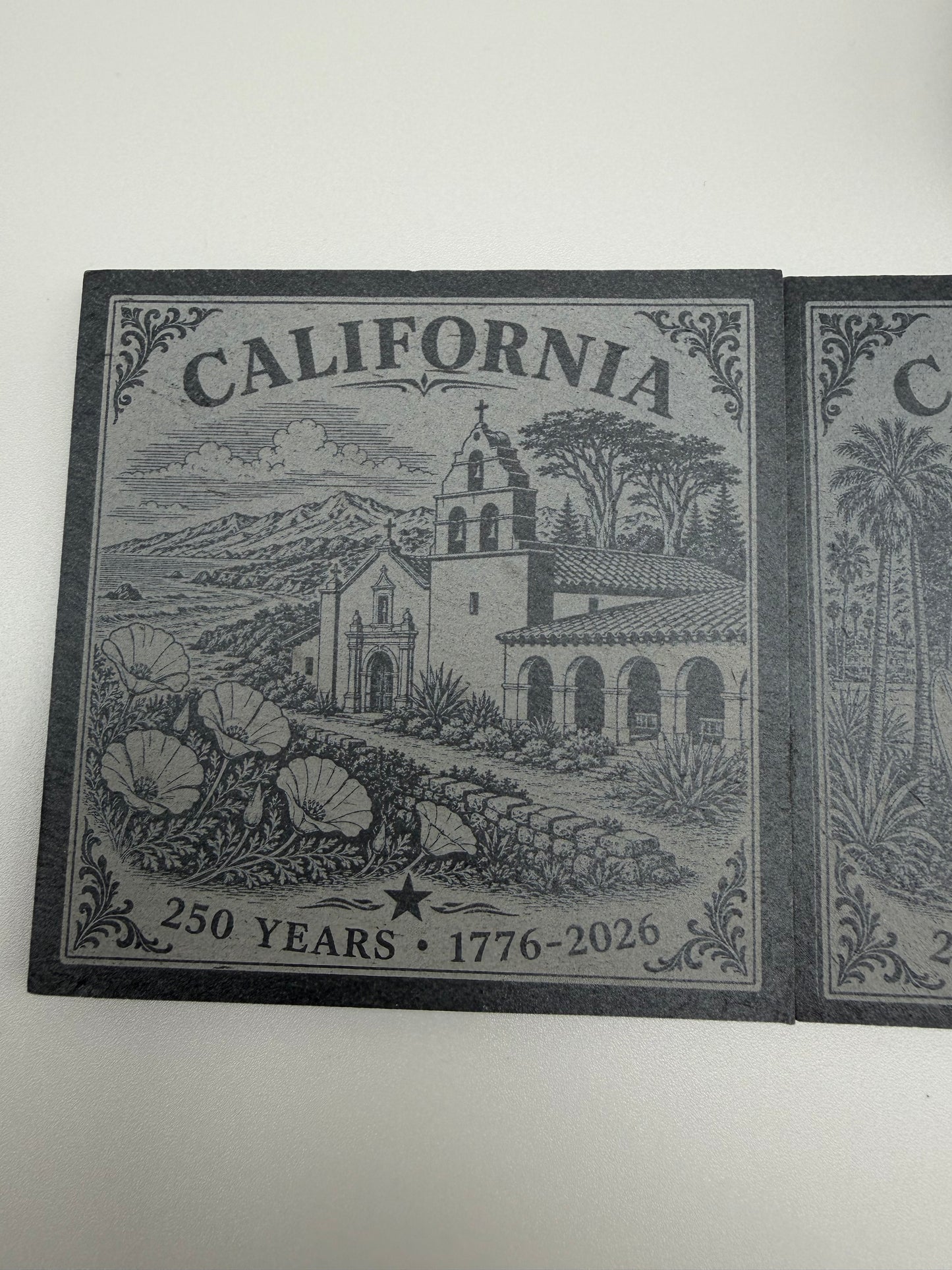 California 250th Anniversary Slate Coaster Set with PETG-GF Holder – 4 Piece