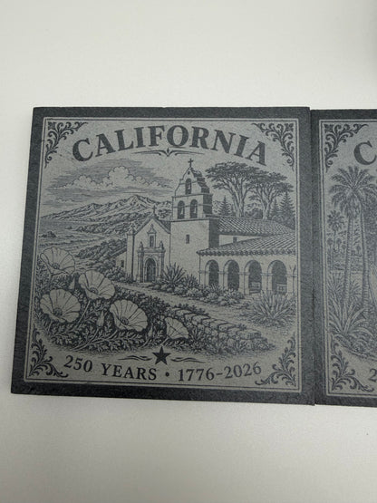 California 250th Anniversary Slate Coaster Set with PETG-GF Holder – 4 Piece