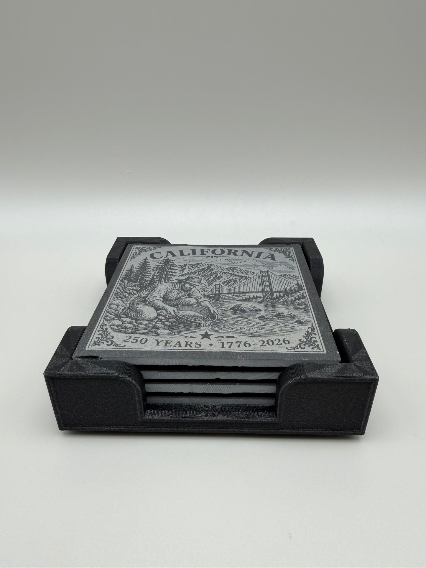 California 250th Anniversary Slate Coaster Set with PETG-GF Holder – 4 Piece