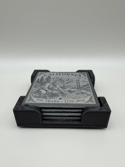 California 250th Anniversary Slate Coaster Set with PETG-GF Holder – 4 Piece