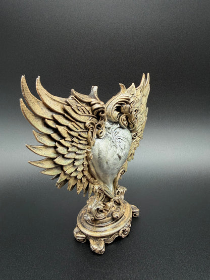 Baroque Winged Heart Sculpture – Antique Bronze & Silver Finish