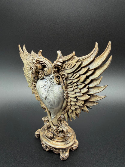 Baroque Winged Heart Sculpture – Antique Bronze & Silver Finish