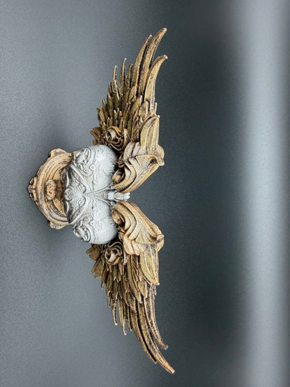 Baroque Winged Heart Sculpture – Antique Bronze & Silver Finish