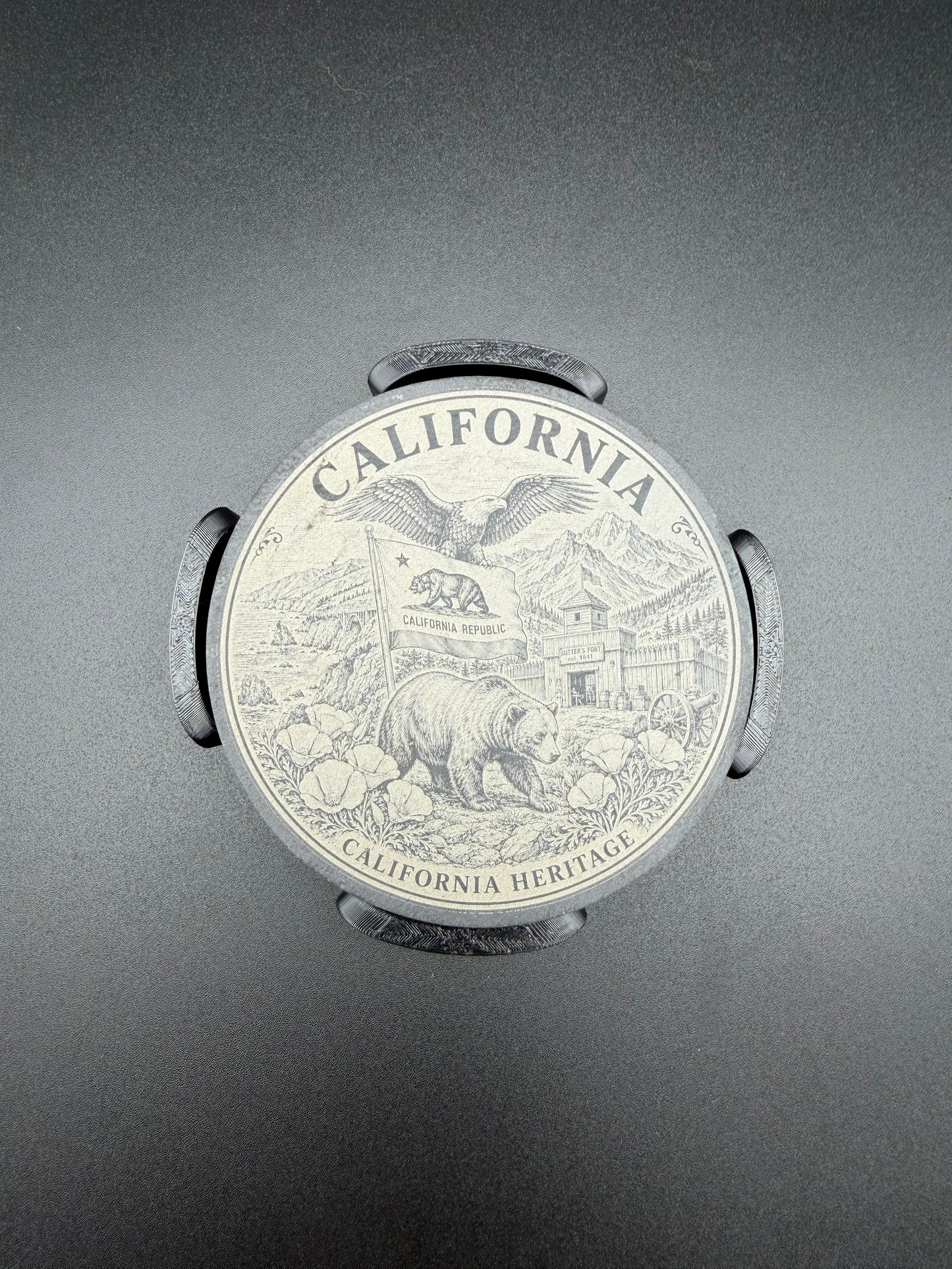 California Heritage Slate Coaster Set with 3D Printed Holder (Round)