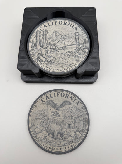 California Heritage Slate Coaster Set with 3D Printed Holder (Square)