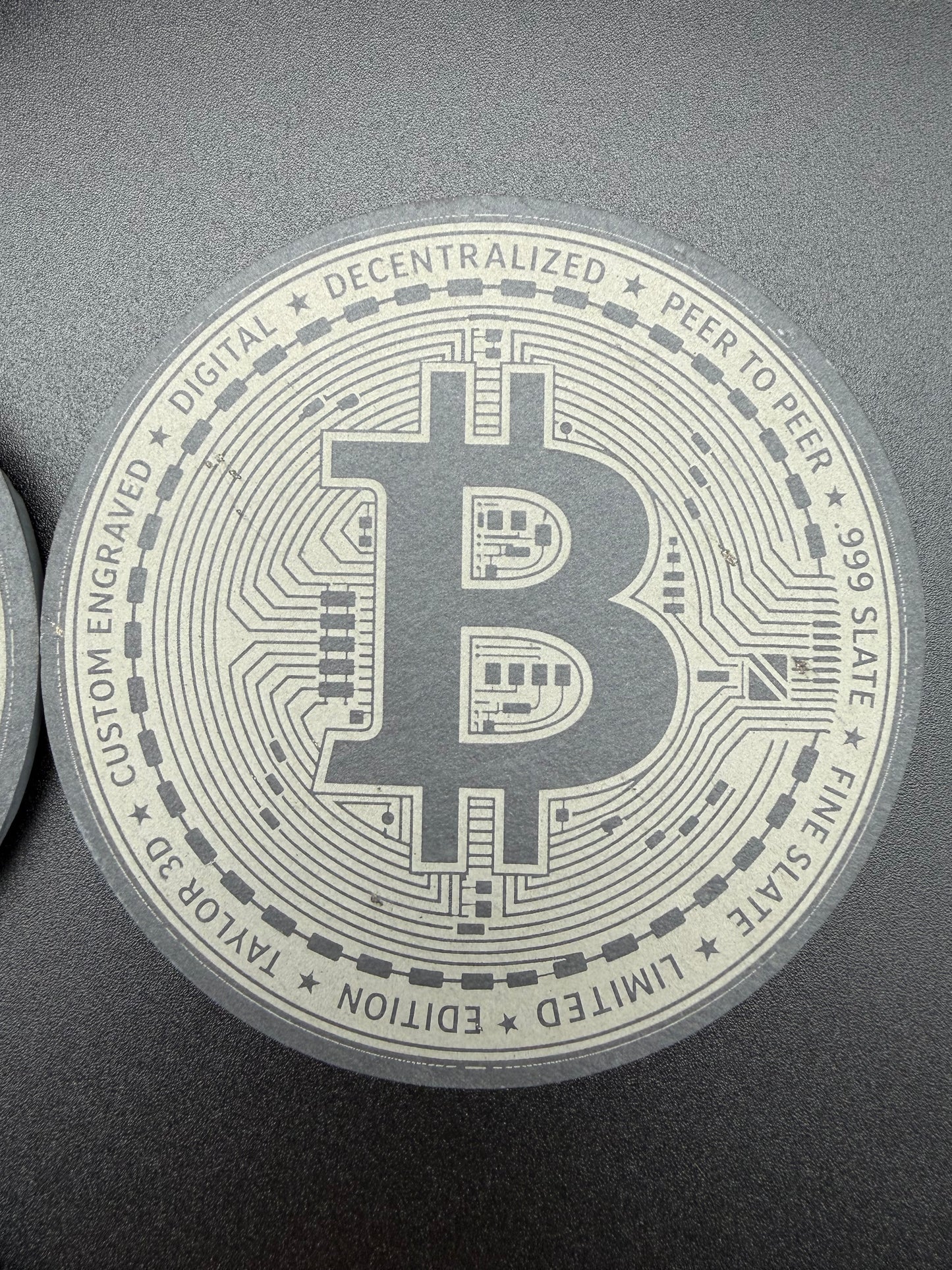 Bitcoin Slate Coaster Set with 3D-Printed Holder – Set of 4 Custom Cryptocurrency Coasters
