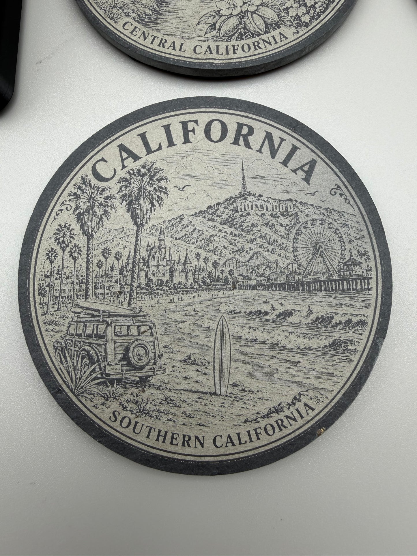 California Heritage Slate Coaster Set with 3D Printed Holder (Square)