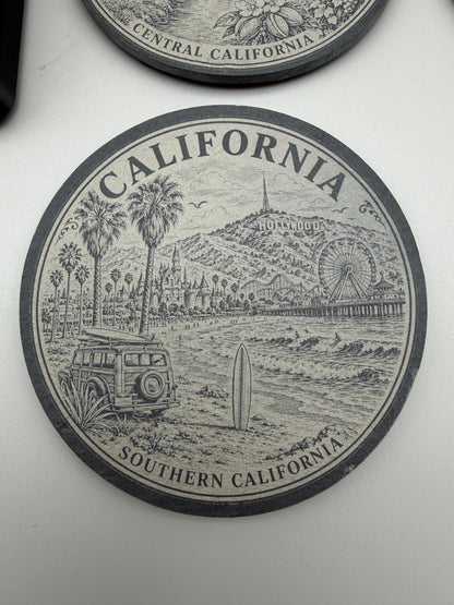 California Heritage Slate Coaster Set with 3D Printed Holder (Square)