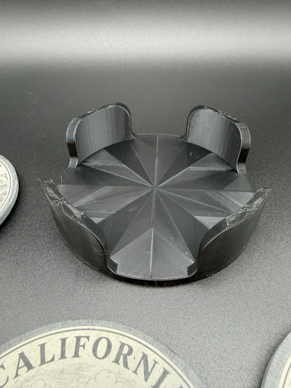 California Heritage Slate Coaster Set with 3D Printed Holder (Round)