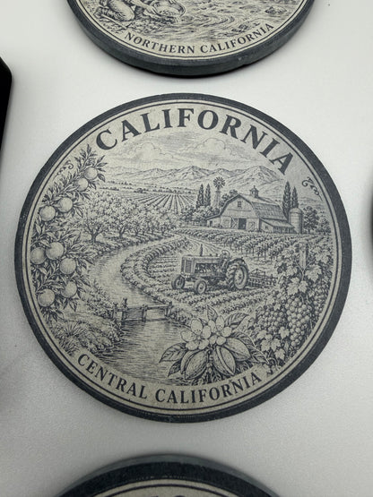 California Heritage Slate Coaster Set with 3D Printed Holder (Round)