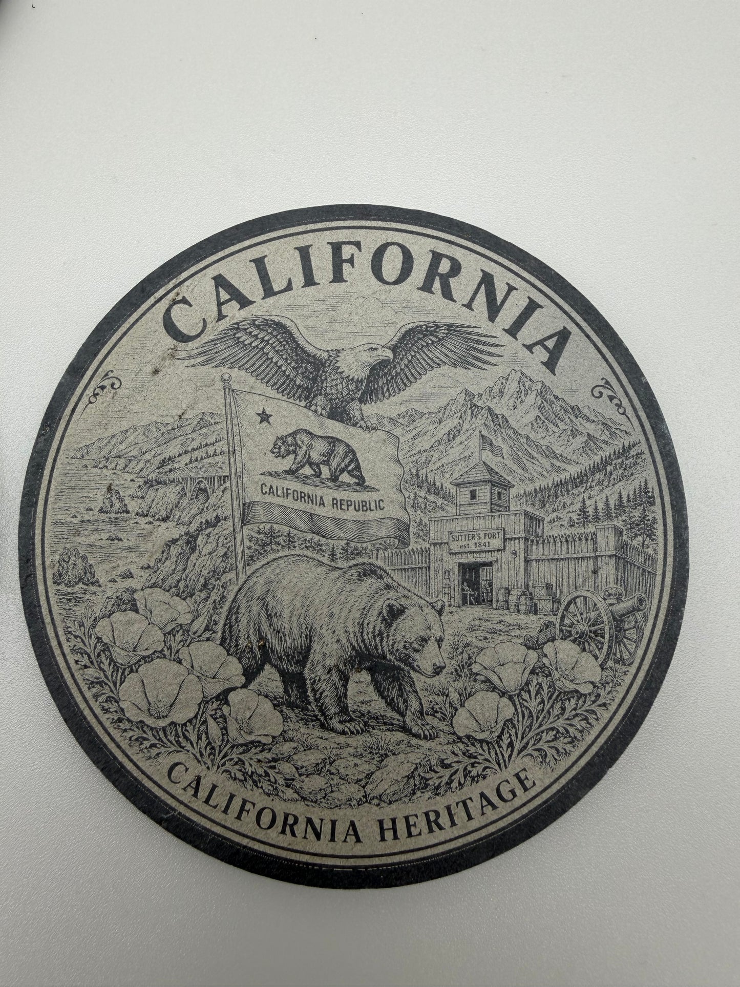 California Heritage Slate Coaster Set with 3D Printed Holder (Square)