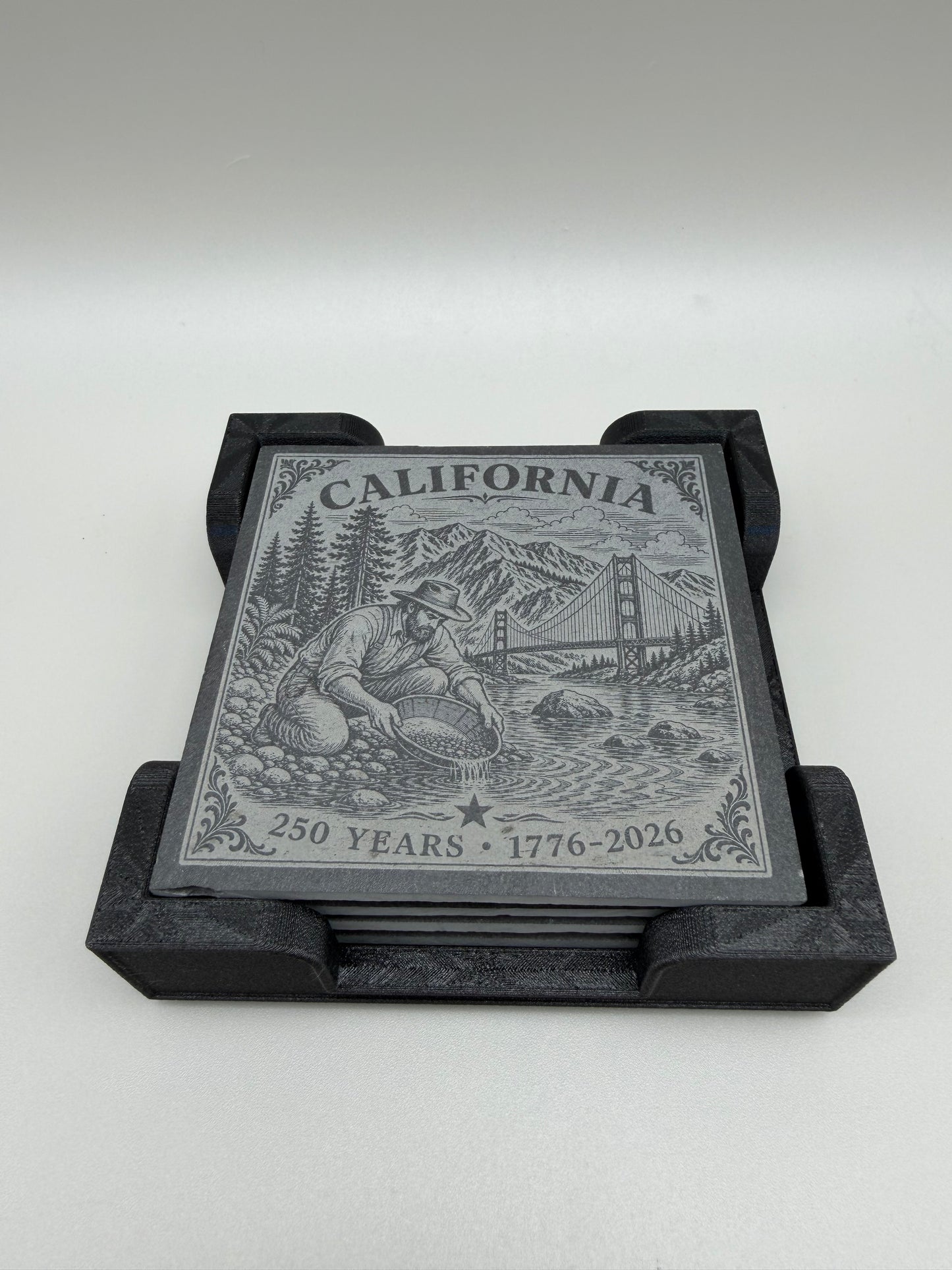 California 250th Anniversary Slate Coaster Set with PETG-GF Holder – 4 Piece