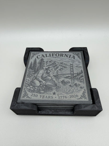 California 250th Anniversary Slate Coaster Set with PETG-GF Holder – 4 Piece