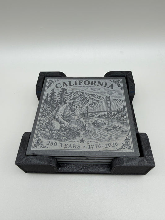 California 250th Anniversary Slate Coaster Set with PETG-GF Holder – 4 Piece