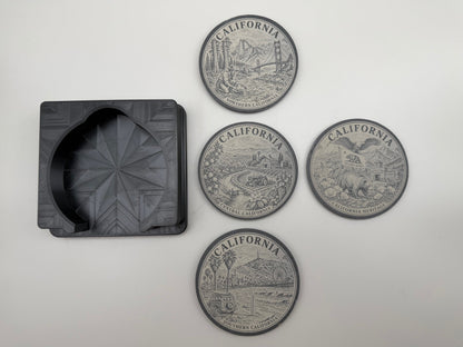 California Heritage Slate Coaster Set with 3D Printed Holder (Square)