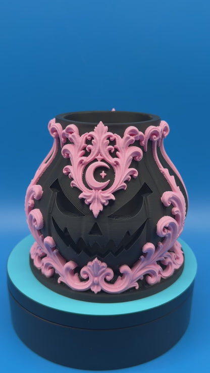 LED Tealight Pumpkin Holder | Makeup Brush Organizer – Gothic Black & Sakura Pink